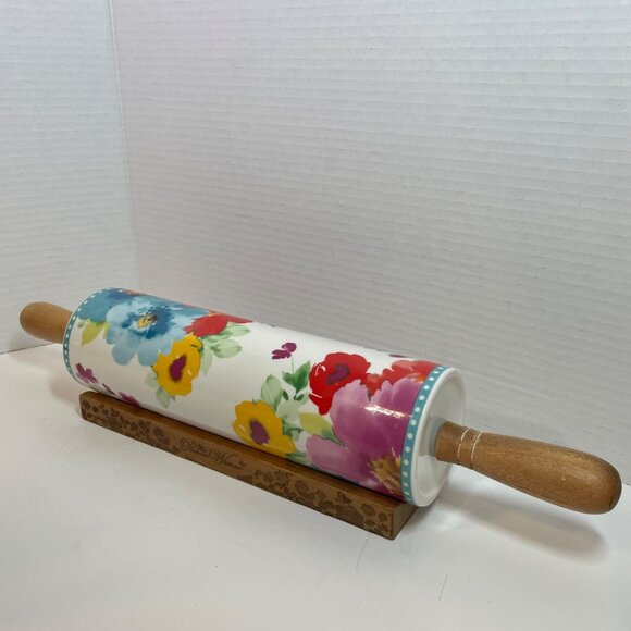 Floral Ceramic Rolling Pin With Wooden Handles & Stand By The Pioneer Woman - Picture 5 of 15